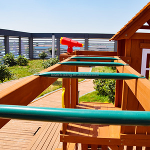 Columpio de madera con casita de juegos, tobogán amarillo, columpios, barras de mono y telescopio - Conjunto de juegos para patio trasero infantil - Product Image 4