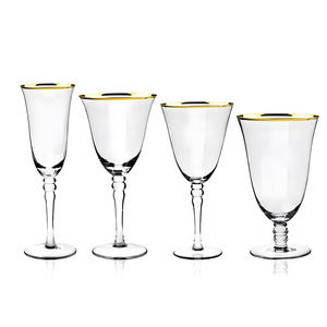 Ensemble de verres à vin en cristal à bord doré de luxe, flûte à champagne de mariage, gobelet à eau, pied en boule, vaisselle pour banquet, hôtel - Product Image 6
