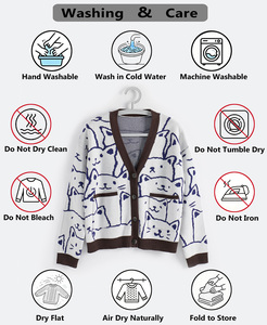 Custom Women <strong>Cat</strong> Print V-neck Nine Quarter Sleeve 100% Cotton Pockets Anti-Pilling Anti-Shrink Anti-Wrinkle Casual Knit <strong>Cardigan</strong> - Product Image 6