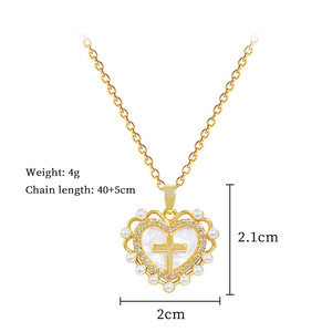 Collier unisexe en acier inoxydable plaqué or 18 carats avec pendentif cœur, perle ondulée et croix, bijoux bouddhistes tendance pour hommes et femmes - Product Image 6