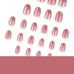 Uñas Postizas con Efecto Ojo de Gato Rosa Brillante, Uñas Simples con Purpurina, Puntas de Uñas Cortas y Redondas, Producto Terminado - Product Image 4
