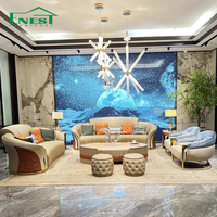 Hochwertiges Italienisches Luxus-Modernes Villa-Sofa Skulpturales Geschwungenes Bouclé-Sofa Nubuk-Leder Ecksofa-Set Wohnzimmermöbel Dekor