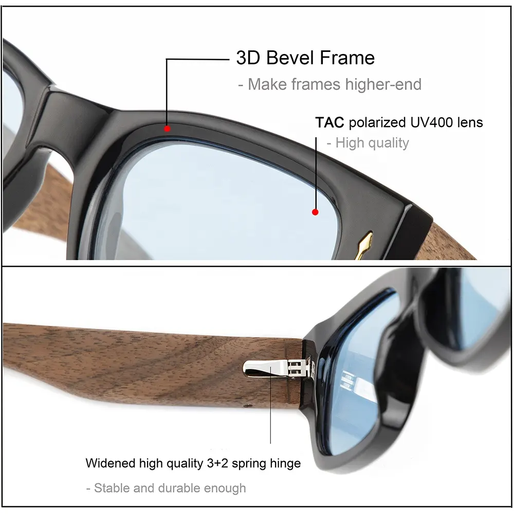 Gafas de sol de madera con logotipo personalizado, lentes de sol de plástico polarizadas baratas