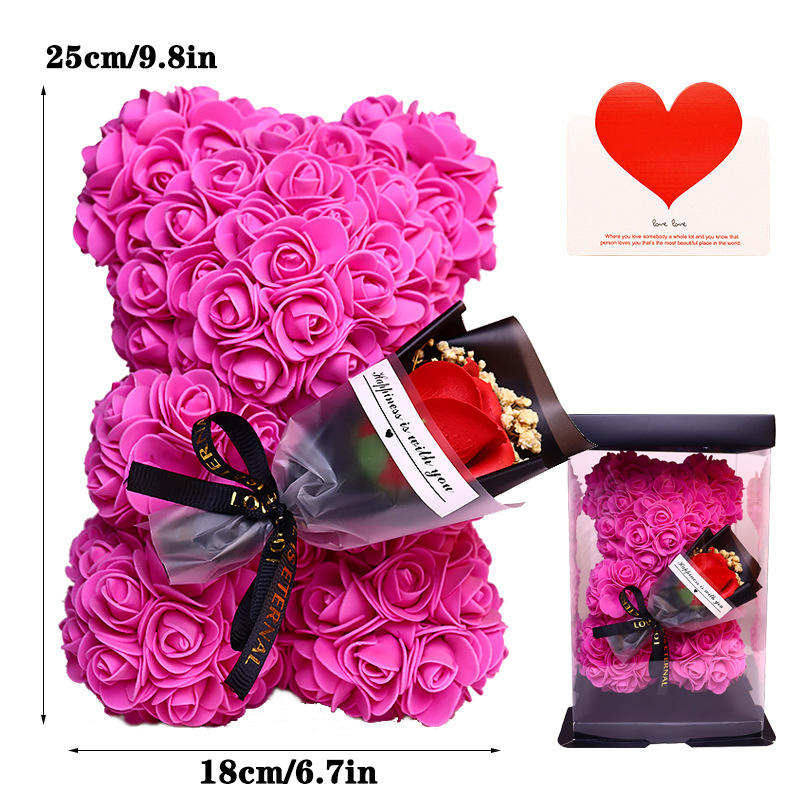 Rose rouge-25cm rose ours boîte cadeau carte de voeux