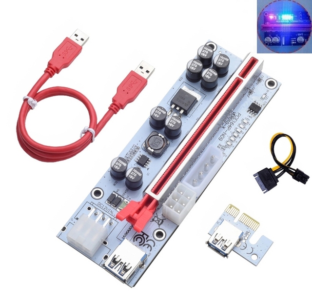VER010S Plus 010-X PCI E Express PCIE Riser Card Adapter 009S PCI-E 1X to 16X LED Riser Extender Card Video Card Extension Cable