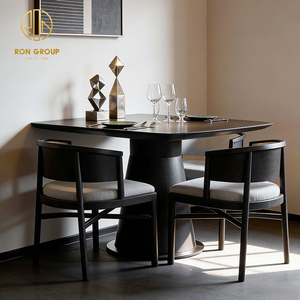 Juego de Muebles Modernos para Cafetería: Mesa Redonda de Piedra Sinterizada Negra, Sillas de Tela, Sofá de Cuero, Asientos para Restaurante - Product Image 4
