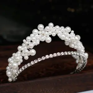 Korean Bride Pearl Diamonds Luxury Crown Magnificent Xian Meisen Hair Hoops Versatile Studio Makeup Wedding Accessories