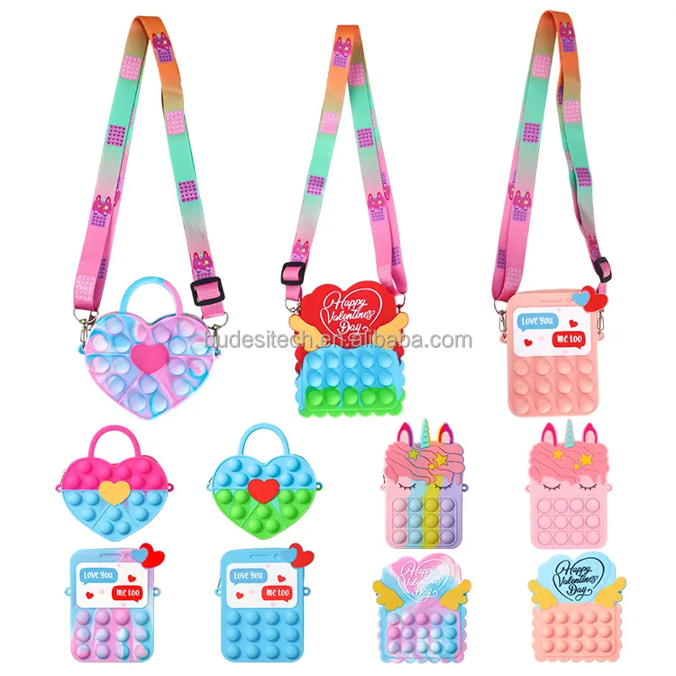 Популярная новинка 2023, радужная игрушка-пузырь для декомпрессии, силиконовый мешок для монет на молнии с эффектом пуш-попа, кошелек, антистресс на День святого Валентина