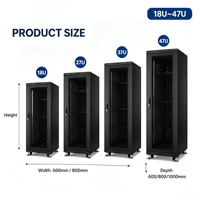 Armoire de serveur 42U, armoire réseau, coffret de centre de données, largeur 600 mm, profondeur 600 mm, porte en maille ventilée, acier SPCC standard, 19 pouces