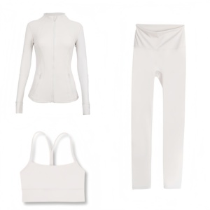 Women's DF 2 Piece Set Breathable Wrinkle-Resistant Workout Clothes Yoga Outfit Low Waist <b>Leggings</b> Metal Zipper Full - Product Image 6