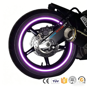 <span class=keywords><strong>Bande</strong></span> réfléchissante de haute visibilité de qualité ingénierie, couleur violette, pour jantes de vélo et de <span class=keywords><strong>moto</strong></span> de toutes tailles - Product Image 1