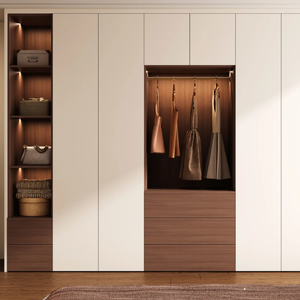 ตู้เสื้อผ้าไม้เมลามีนร่วมสมัยแบบอิสระประตูบานพับสำหรับอพาร์ทเมนต์ห้องนอนโรงแรมมีคุณสมบัติที่สะอาดพับได้สำหรับเสื้อผ้า - Product Image 1