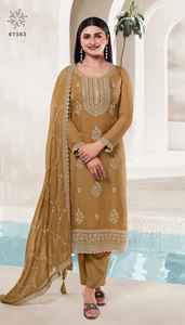 Le costume Salwar Kameez en soie d'organza lourde pour les femmes portent le Salwar Kameez pakistanais pour les festivals et les fêtes - Product Image 3