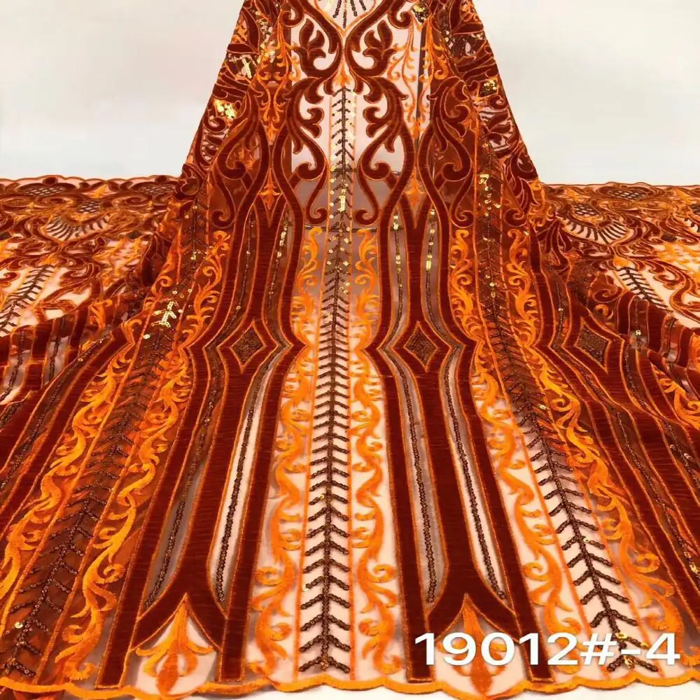 Groothandel Hoge Kwaliteit Oranje Sequin Lace Stof Fluweel En Pailletten Stof Borduren Kant Voor Doek