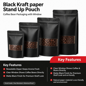 Emballage personnalisé en sachet jetable, film plastique en rouleau, BOPP laminé, thermoscellable, qualité alimentaire, impression de logo, sachet Doypack noir autoportant - Product Image 1
