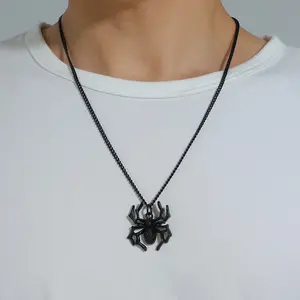 Grosir Sederhana 2022 Hip Hop Gothic Retro 3D Spider Horror Tarantula Liontin Kalung Pesta Halloween Kalung untuk Pria Wanita