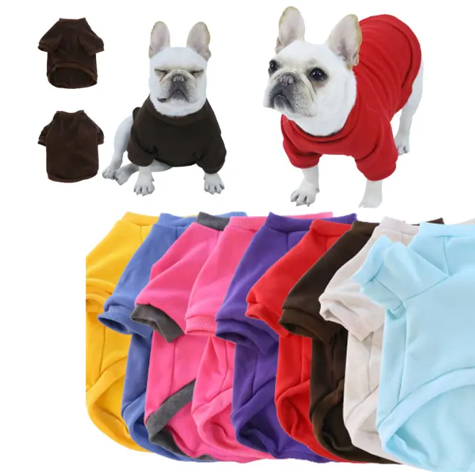 Pakaian Hewan Peliharaan Warna-warni Kustom Mode Klasik Hangat Katun Polos Warna Solid Poliester Bulu Anjing Hoodie