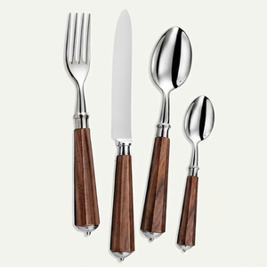 Minimalist Flatware Set Stainless Steel <b>Wood</b> <b>Handle</b> High Mirror Polish Dishwasher Safe Wedding Dinnerware Elegant Tabletop - Product Image 1