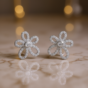 Boucles d'oreilles en or blanc E1266 avec diamants ronds taille brillant couleur D naturelles pour femme, classiques et à porter au quotidien - Product Image 2