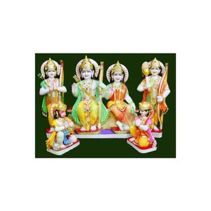 White Stone Lord Ram Darbar Worship Statue with Das Hanuman - Product Image 1