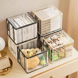 Transparent PVC Book <b>Storage</b> <b>Box</b> Foldable With Handle Large Capacity Student Organizer Rectangle Office Organizer - Product Image 2