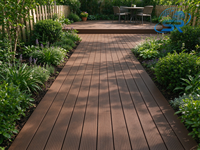 Plancher de terrasse WPC contemporain 140x25mm à trous creux, double face, bois-plastique, 24 rainures fines, 7 rainures larges, antidérapant