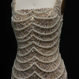 Abito da Sera <span class=keywords><strong>di</strong></span> Lusso a Tubino con Perle Color Nudo Stile <span class=keywords><strong>Arabo</strong></span> con Spalline Sottili Lungo da Sposa per Feste a Dubai Lsz109 - Product Image 3