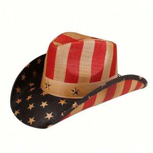 Sombrero Vaquero con Estampado de Bandera Americana, Estilo Vintage de Dallas, para Hombre, Estilo Occidental, para Viajes, Pesca, Fiestas, Desfiles, Rodeos, Patriótico, Unisex - Product Image 1