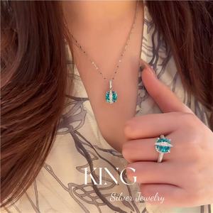 Ensemble de bijoux en argent King Silver avec pierre Paraiba bleue, collier, bague et boucles d'oreilles en argent sterling pour femmes, pour mariage - Product Image 4