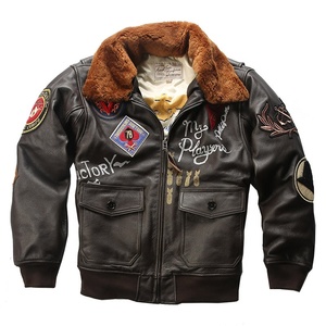 Tuta da volo Bomber Standard ricamata in vera pelle giacca da uomo <span class=keywords><strong>Casual</strong></span> Top Layer <span class=keywords><strong>abbigliamento</strong></span> in vacchetta - Product Image 1