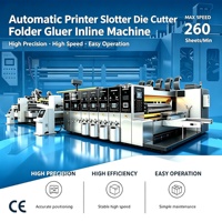 Usine de fabrication de cartons ondulés 5 couleurs avec impression flexographique, rainurage, découpe, pliage et collage en ligne, et bordure de guidage