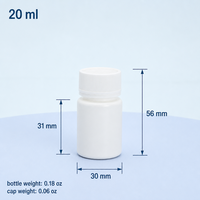Flacon à pilules en plastique blanc HDPE certifié GMP, 20 CC, flacon vide pour comprimés et capsules, emballage pharmaceutique avec logo personnalisé