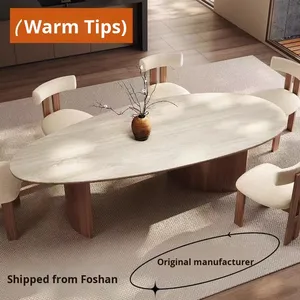 Set da Pranzo Moderno Minimalista Italiano, Sedie Vintage con Piano in Pietra, Tavolo Rettangolare Color Noce, Arredamento per la Casa - Product Image 2