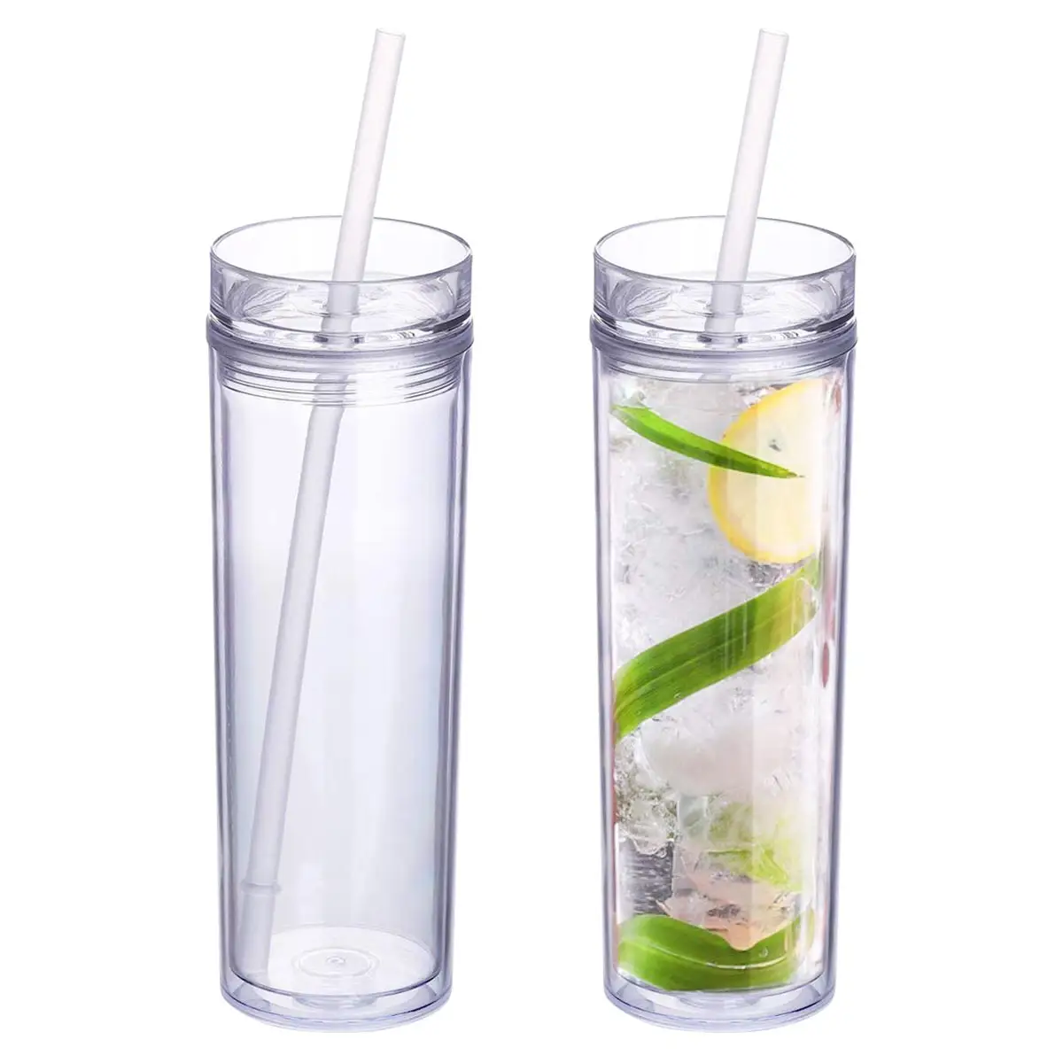 16Oz Herbruikbare Dubbele Muur Insert Clear Acryl Plastic Sneeuwbol Restaurant Drank Tumbler