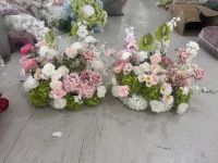 Boules de fleurs artificielles H396, roses blanches, roses, hortensias, plantes vertes, décorations de scène de mariage, décorations de table