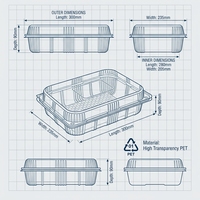 Boîte d'emballage pour pâtisserie, biscuits, pain, salade de fruits, pizza, transparente, écologique, en PET, avec couvercle transparent, 300x235x90mm, 280x205x90mm