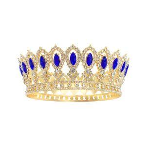 Couronne d'or haut de gamme Simple multicolore ronde complète beauté Pageant couronne casque pour les mariées d'anniversaire - Product Image 2