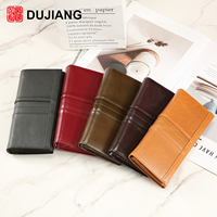 Dompet Panjang Wanita Kulit Asli DUJIANG, Banyak Slot Kartu, Gaya Vintage Minimalis, Dompet Lipat Model Akordion, 2180