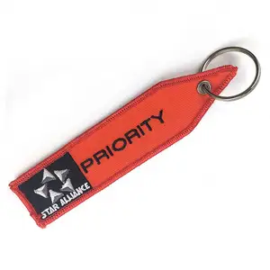 Design Custom 3D Branded Logo Name Embroidery Tag Key Chains for Promotion