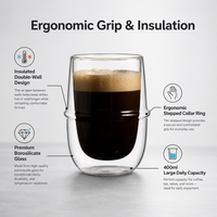 Tasse à double paroi en verre borosilicate de haute qualité de 250 ml et 350 ml avec poignée, tasse à café en verre, mug à café en verre, logo personnalisable