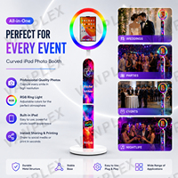 Cabina de Fotos con Espejo, Soporte Metálico Arqueado para iPad, Anillo de Luz RGB de 10.2-13 Pulgadas, Control Remoto para Alquiler en Bodas, Fiestas y Eventos