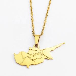 Cipro Mappa Della Collana Dei Monili Set In Acciaio Inox Mappa di Cipro Pendente Della Collana 18k Oro Dei Monili Bijoux Acier Inoxydable Joyas - Product Image 1