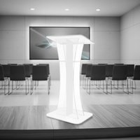 Pupitre de conférence portable en acrylique transparent écologique, ensemble de table moderne et clair avec support en acier, design incurvé détachable