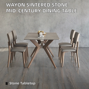 Wayon Contemporary Sintered Stone Dining <strong>Table</strong> with Wood Legs Mid-Century Modern Rectangular Design for Hotel and Home Use - Product Image 3