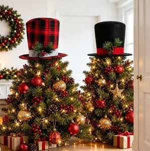 Bestselling Top Hat <b>Christmas</b> <b>Tree</b> <b>Topper</b> Set Red Black Tartan Pine Ornaments Xmas <b>Tree</b> Top Decorations - Product Image 1
