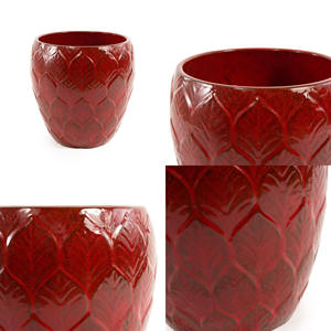 Juego de Macetas de Cerámica Estilo Americano con Orificio de Drenaje, Acabado Brillante, Textura con Relieve de Hojas Borgoña, para Interiores y Exteriores, Hogar y Jardín - Product Image 6