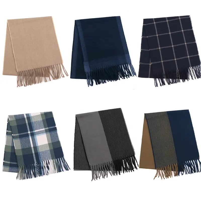 Customized Wholesale Fashion New Arrival Men's Winter Pashmina Scarves Plaid Striped Warm Soft Cashmere Scarf with logo