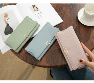 Trendy Women's Long Wallet Minimalist Geometric Design Tri-Fold PU <strong>Leather</strong> Card &amp; Coin <strong>Purse</strong> - Product Image 4