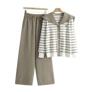 Completo Casual da <span class=keywords><strong>Donna</strong></span> in Stile Europeo-Americano, Cardigan a Maniche Lunghe e <span class=keywords><strong>Pantaloni</strong></span> Larghi in <span class=keywords><strong>Viscosa</strong></span> e Poliestere - Product Image 5