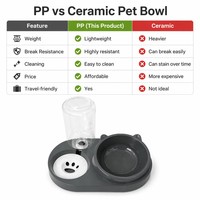 Distributeur automatique d'eau et de nourriture pour animaux de compagnie, fontaine à eau pour chat à gravité, station à double bol, bouteille de 3 L, chaton, petit chien, plastique PP